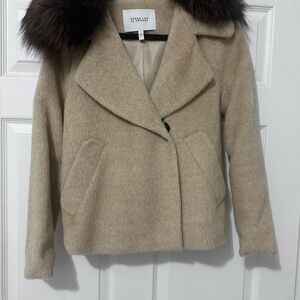 Derek Lam 10 Crosby Beige Faux Fur Collar Coat